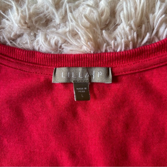 Comfy lightweight knit red dresss with cool hem detail. Size L by Lilla P. - Picture 4 of 5